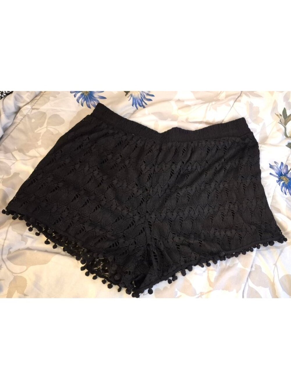 Poof Black Crochet Fully Lined Shorts with Pom Pom Hem Measures to  XL/1X* EUC